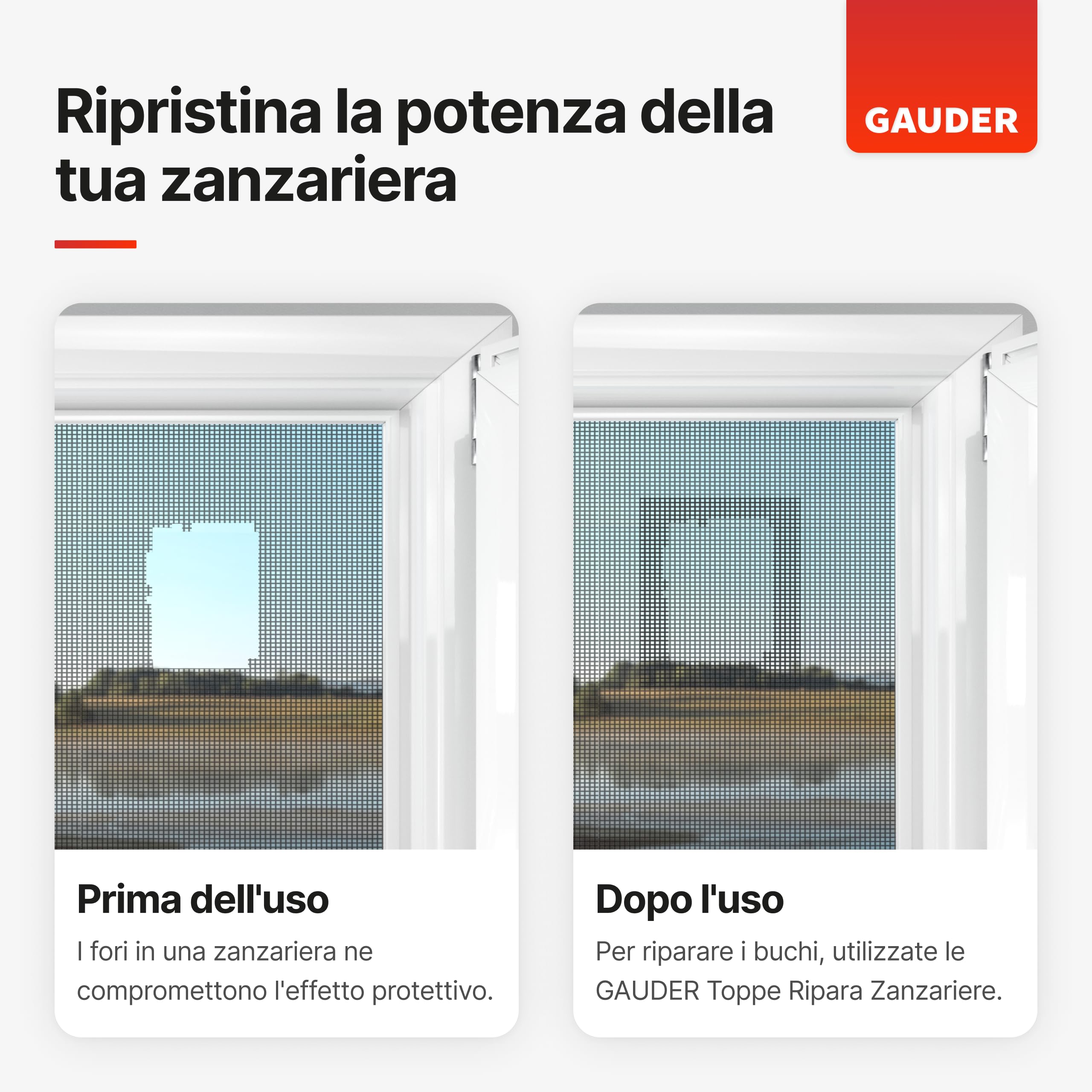 GAUDER Toppe di Riparazione per Zanzariere - Kit Insetti Autoadesive in Fibra di Vetro - Nastro Ripara Zanzariere per Finestra, Porta, Veranda (3 Toppe - 130 x 180 mm)