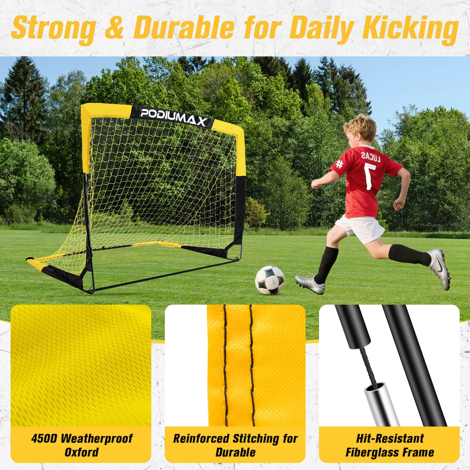 PodiuMax Set di 2 porte da calcio per bambini, grandi porte da calcio pop-up portatili, 130 x 90 x 90 x 90 cm, porta da calcio pieghevole, per giardino e bambini, set regalo per bambini