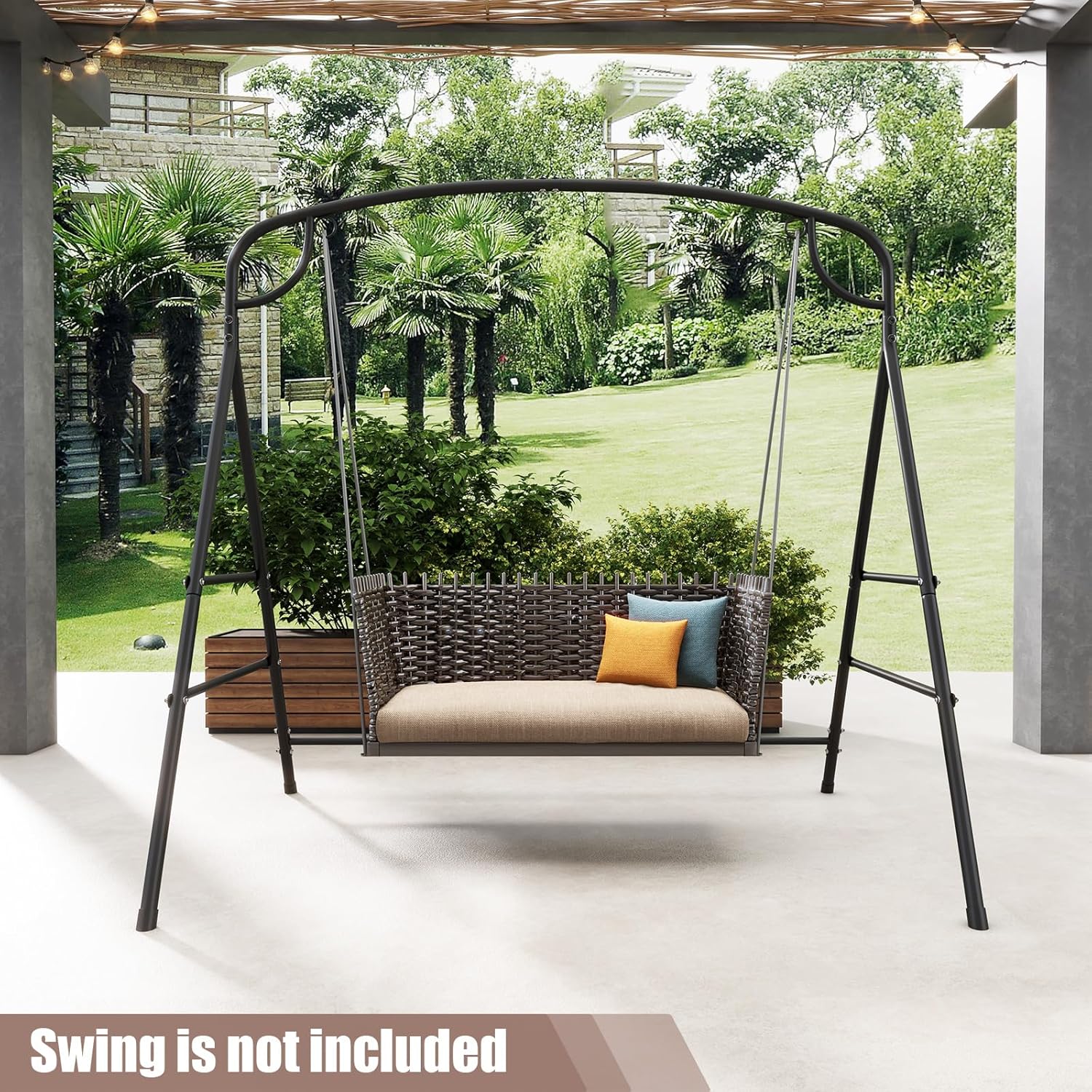 Tangkula Industrial Metal Swing Stand, Heavy Duty A-Frame Porch Swing Stand, Black