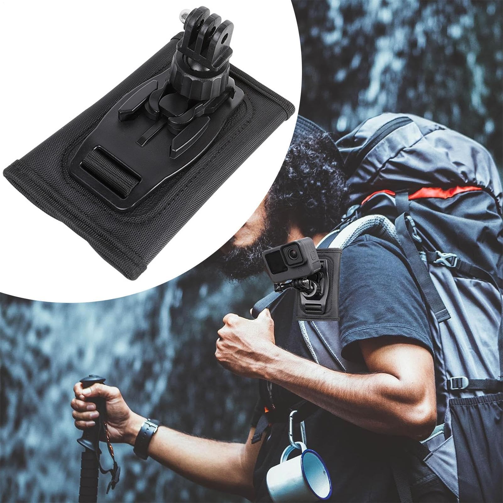 Support de Caméra pour Sac à Dos,Support de Sangle pour Caméra d'action - Accessoires De Sac Antidérapants, Support De Bretelle Rotatif À 360 Degrés Antichoc pour Vélo Camping Et Aventure
