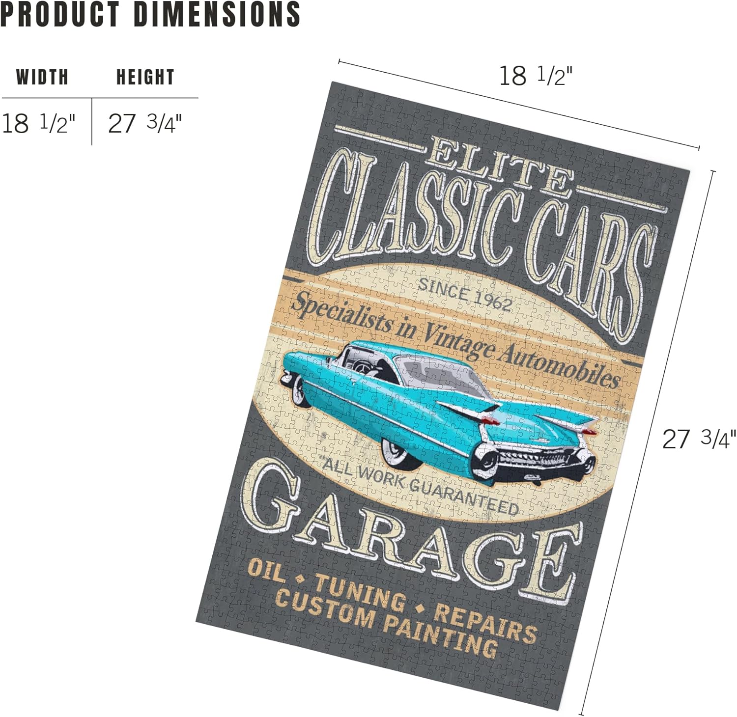 Lantern Press Elite Classic Cars Garage, Vintage Sign 1000 Piece Jigsaw Puzzle for Adults, Made in USA with Reference Poster