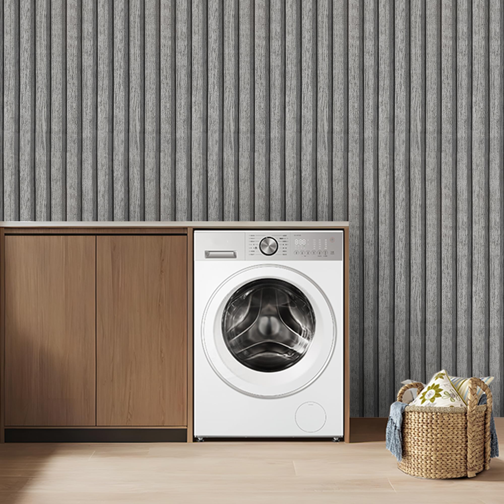 Pamatio Peel and Stick Wall Panels 10 Pcs 30x60 cm 3D Grey Wood Slat Effect Self