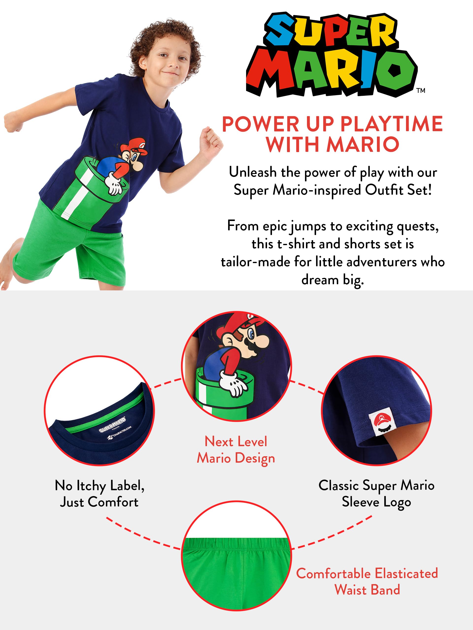 SUPER MARIO Ensemble Shorts et Haut Garçon Multicolore 6-7 ans