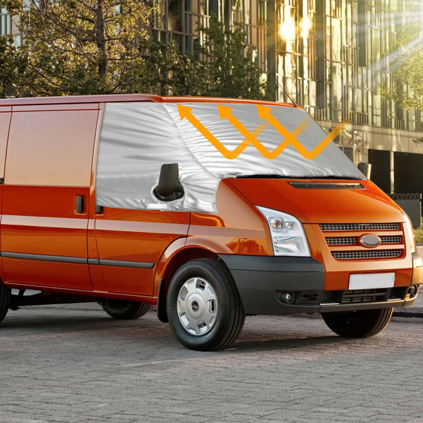 Copertura Termica Esterna per Parabrezza per Ford Transit Van MK7 2006-2013 | per Tetto Medio e Basso, Opaltool Luxus Copertura Argentata per Parabrezza Antigelo con Funzione Oscurante
