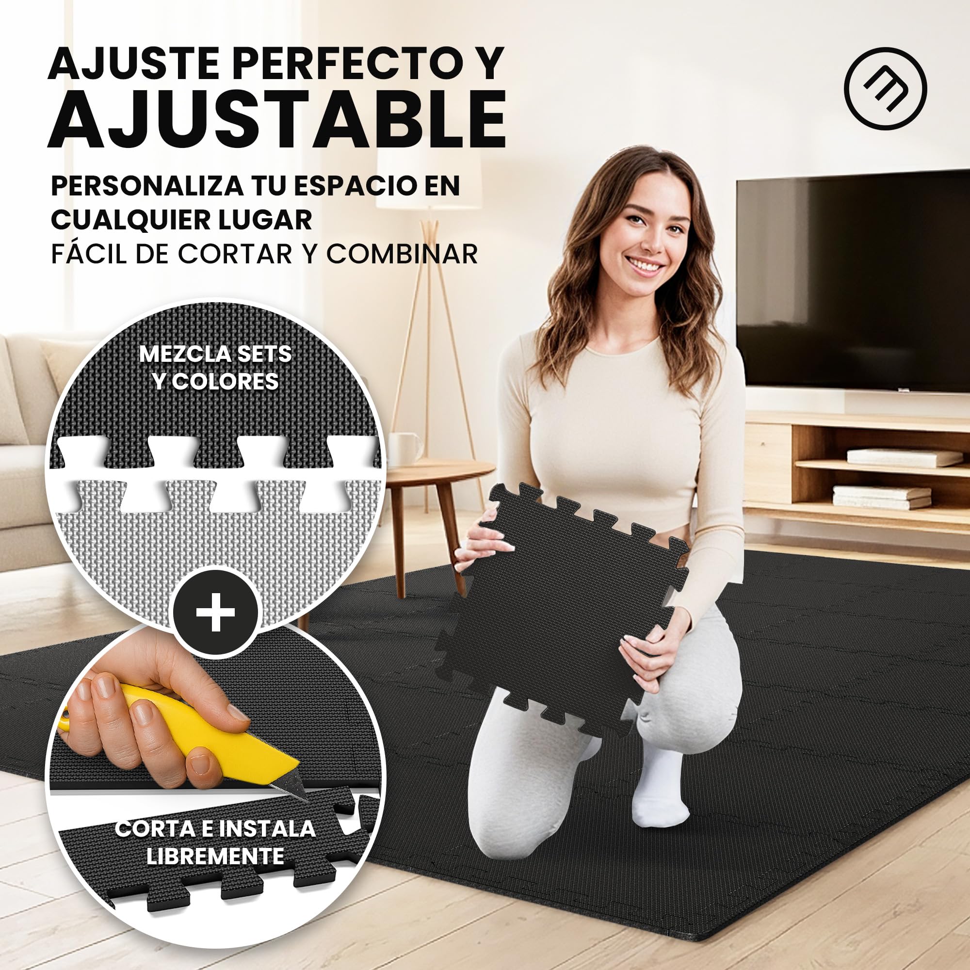 Esterilla Fitness Puzzle para Suelos de Gimnasio | Set de Protección Goma Espuma Losas Caucho para Máquinas de Deporte, Alfombrilla Protector Expandible Tatami Tapiz Alfombra Colchonetas Pesas Gym