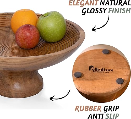Vista 3 de Folkulture Frutero de madera o fruteros rústicos para decoración de granja, frutero para encimera de cocina o cuenco de pedestal decorativo, frutero