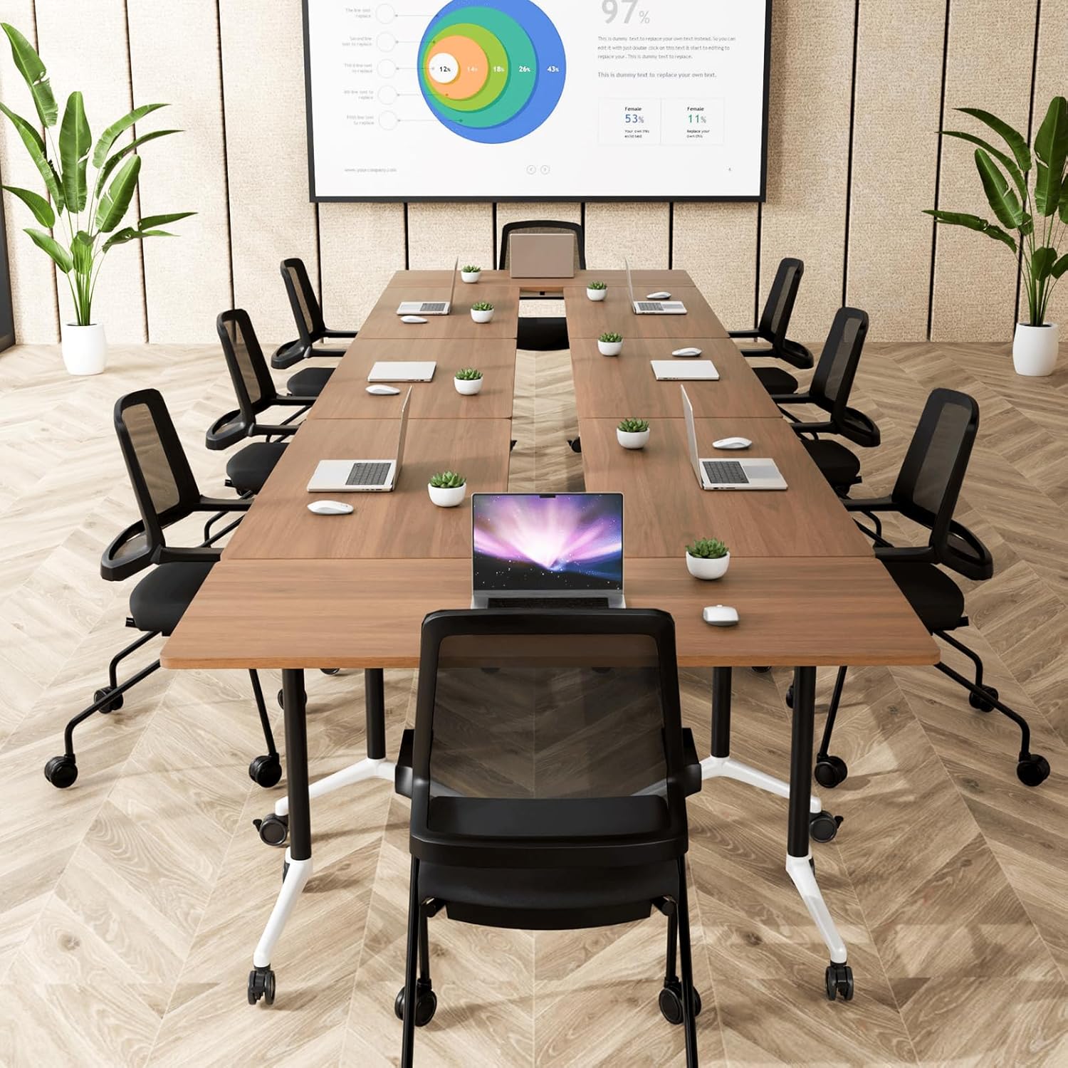 Conference Table,Modular Folding Conference Room Tables with Wheels,Flip Top Mobile Training Table for 2-16 Person,Modern Meeting Seminar Tables for Office,Classroom(6,47.2in,Walnut)
