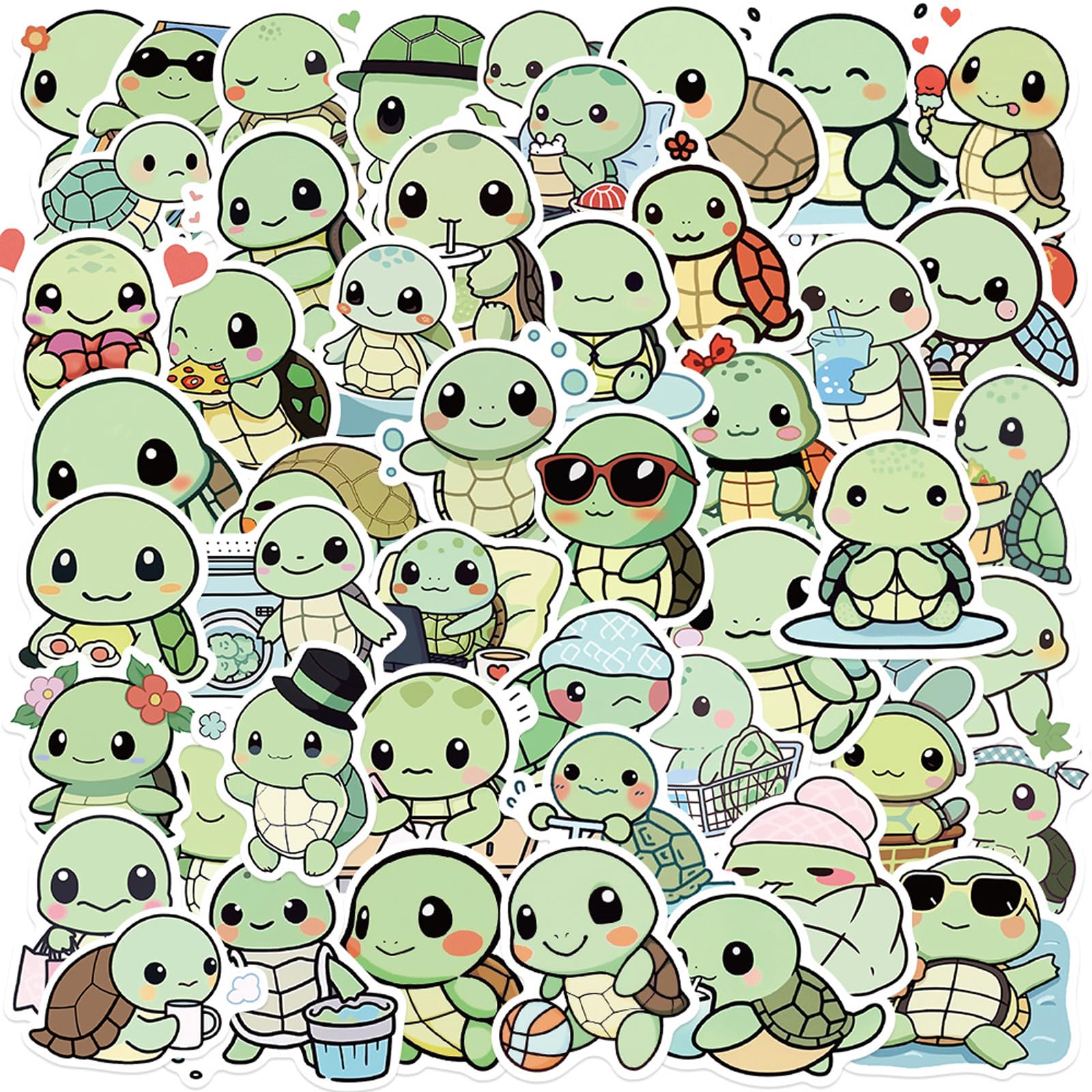 Aigemumy 50 PCS Cute Turtle Stickers Animals Sticker Waterproof Vinyl Decal for Journaling Laptop Scrapbook Water Bottles Phone Caps Luggage for