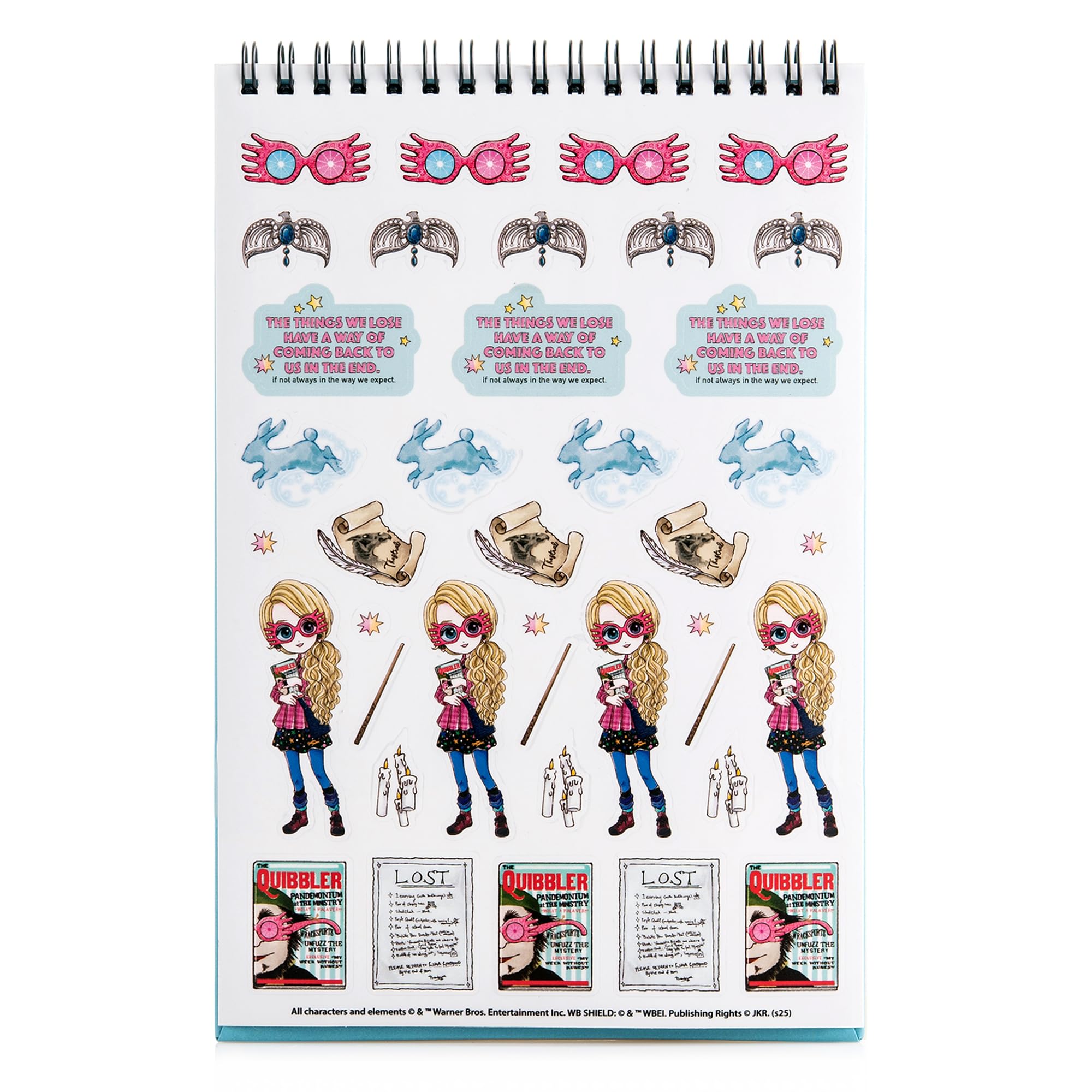 CON*QUEST Harry Potter The Quibbler Stationery - Juego de regalo de papelería duradero de 50 hojas de 6 x 9 pulgadas con hoja de calcomanías vibrantes, paquete de notas adhesivas y marcador Luna