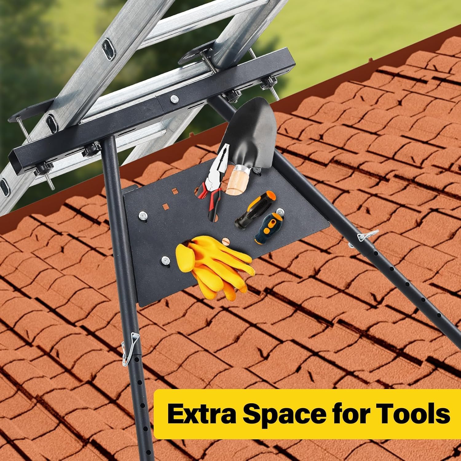 Leiterstabilisator, 51-75cm Leiterstabilisator für Dach mit Einstellbaren Beinenaus Premium-Stahl Trägt bis zu 150kg/Schwarz