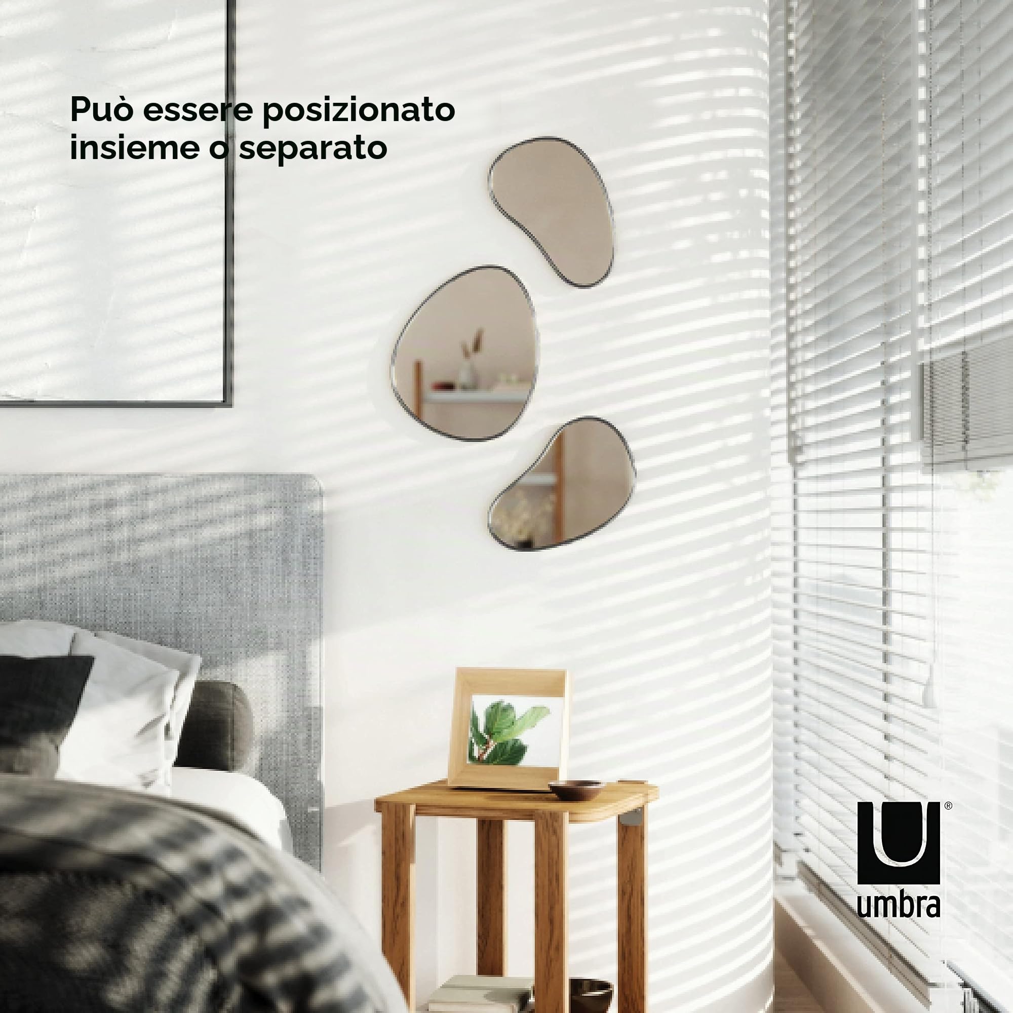 Umbra Hubba Pebble - Set di 3 specchietti da Parete dal Design Moderno con Forma Organica, in Titanio
