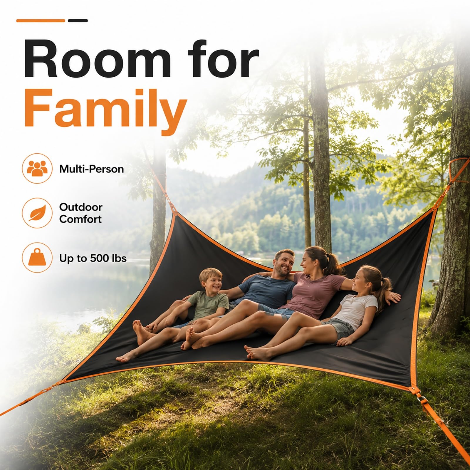 Générique Extra große dreieckige Camping Hängematte tragbares Baumzelt for mehrere Personen, inklusive Gurten und Aufbewahrungstasche, belastbar 227 kg schwebendes Design for Outdoor Abenteuer