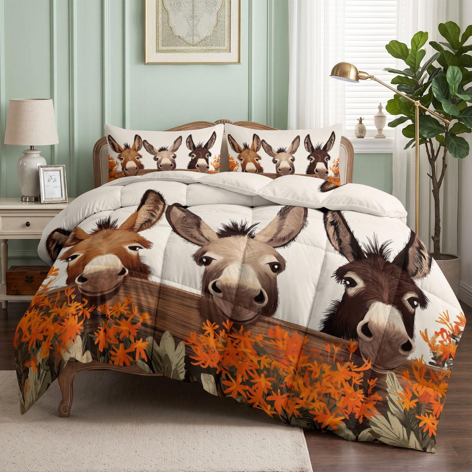 Trapunta 220 x 240 4 stagioni, cartone animato per bambini, copripiumino stampato per letto matrimoniale, asino animale grandi orecchie, coperta trapuntata reversibile senza federa, lavabile