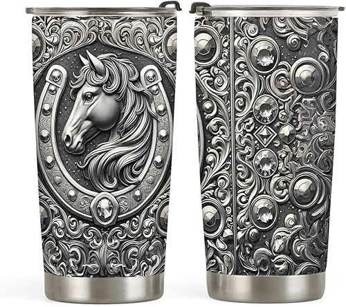 Vaso de metal de caballo de 20 onzas, regalos ecuestres para amantes de los caballos, termo de café de caballos de campo para hombres y mujeres,