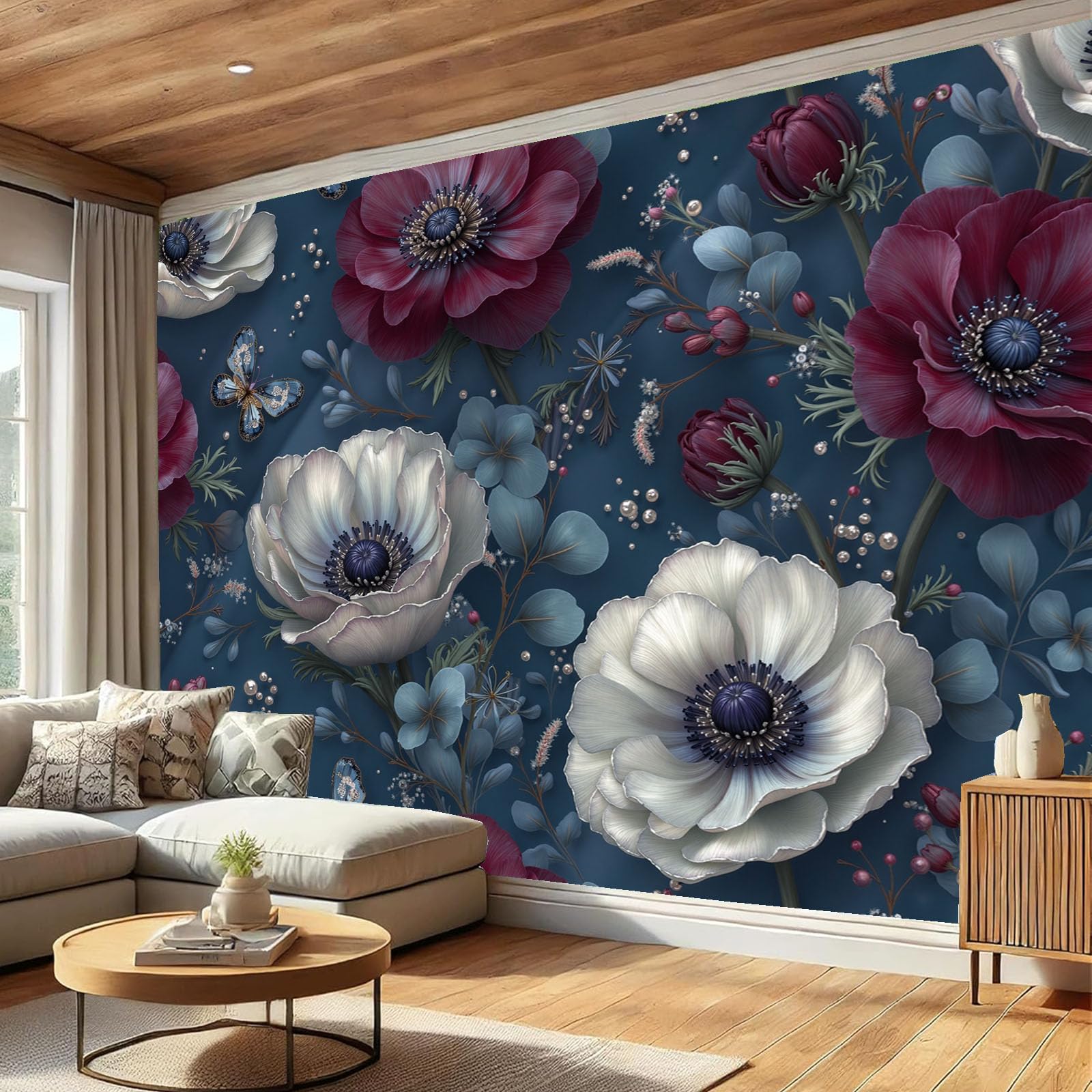 Papier peint panoramique pour transformer un mur vide en décor rétro luxueux bleu