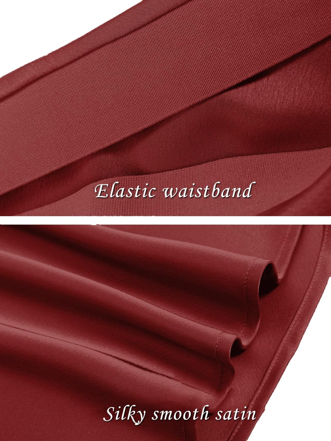 Womens Satin Silk High Waist Slit Midi Skirt Elastic Waistband Midi Skirts for Women Wine Red, Large