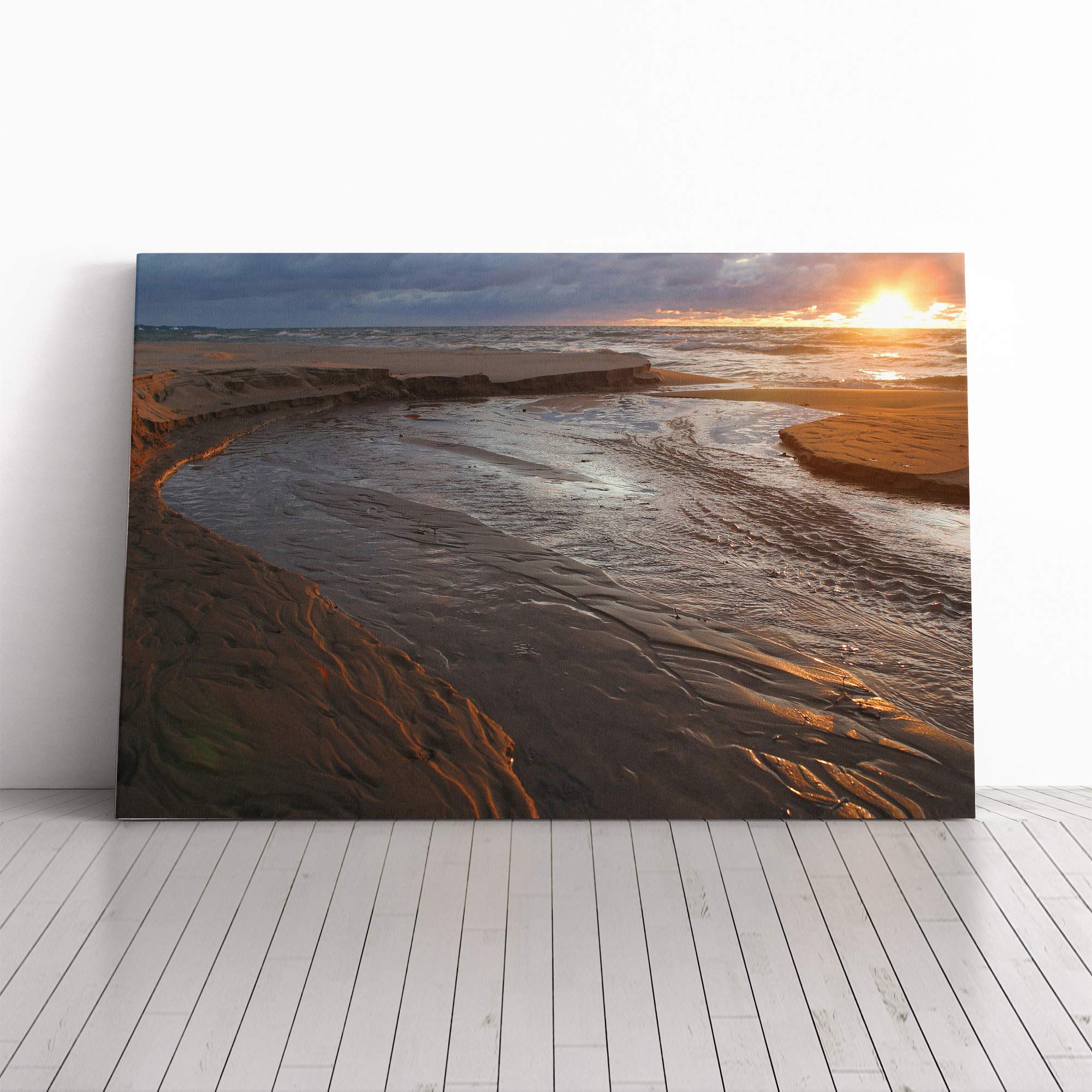Landscape Lake Michigan Sunset Canvas Print | Gallery Wrapped 30mm Frame Wall Art | 30x20 inches | Ready to Hang | Modern Landscape Picture | Living Room Bedroom Lounge Office