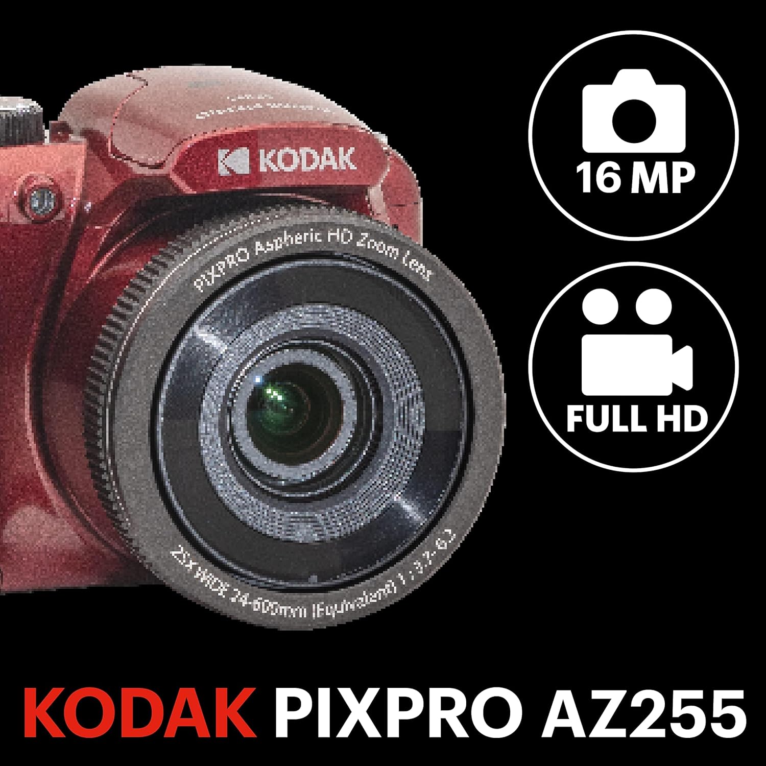 KODAK PIXPRO Astro Zoom AZ255-RD 16MP Fotocamera digitale con zoom ottico 25X 24mm grandangolare 1080P Full HD video e LCD da 3 (rosso) KODAK PIXPRO Astro Zoom AZ255-RD 16MP Fotocamera digitale con zoom ottico 25X 24mm grandangolare 1080P Full HD video e LCD da 3 (rosso)