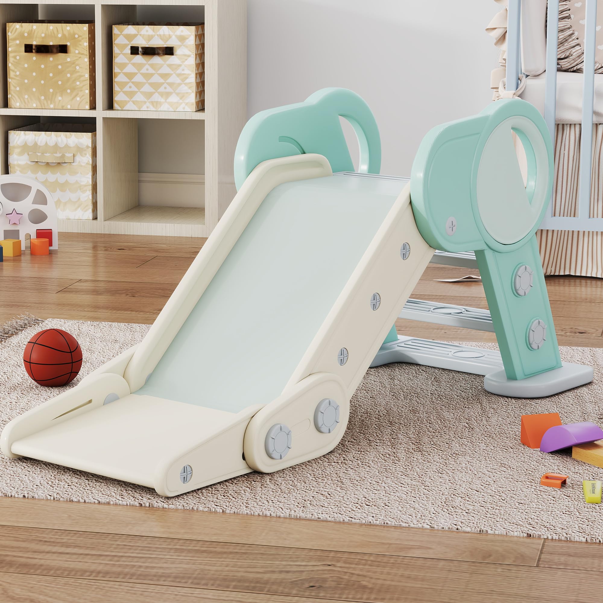 AIYAPLAY Tobogán para Niños Plegable Tobogán Infantil de 18-36 Meses con 3 Escaleras Antideslizantes para Interiores Carga 30 kg 120x53x53 cm Verde
