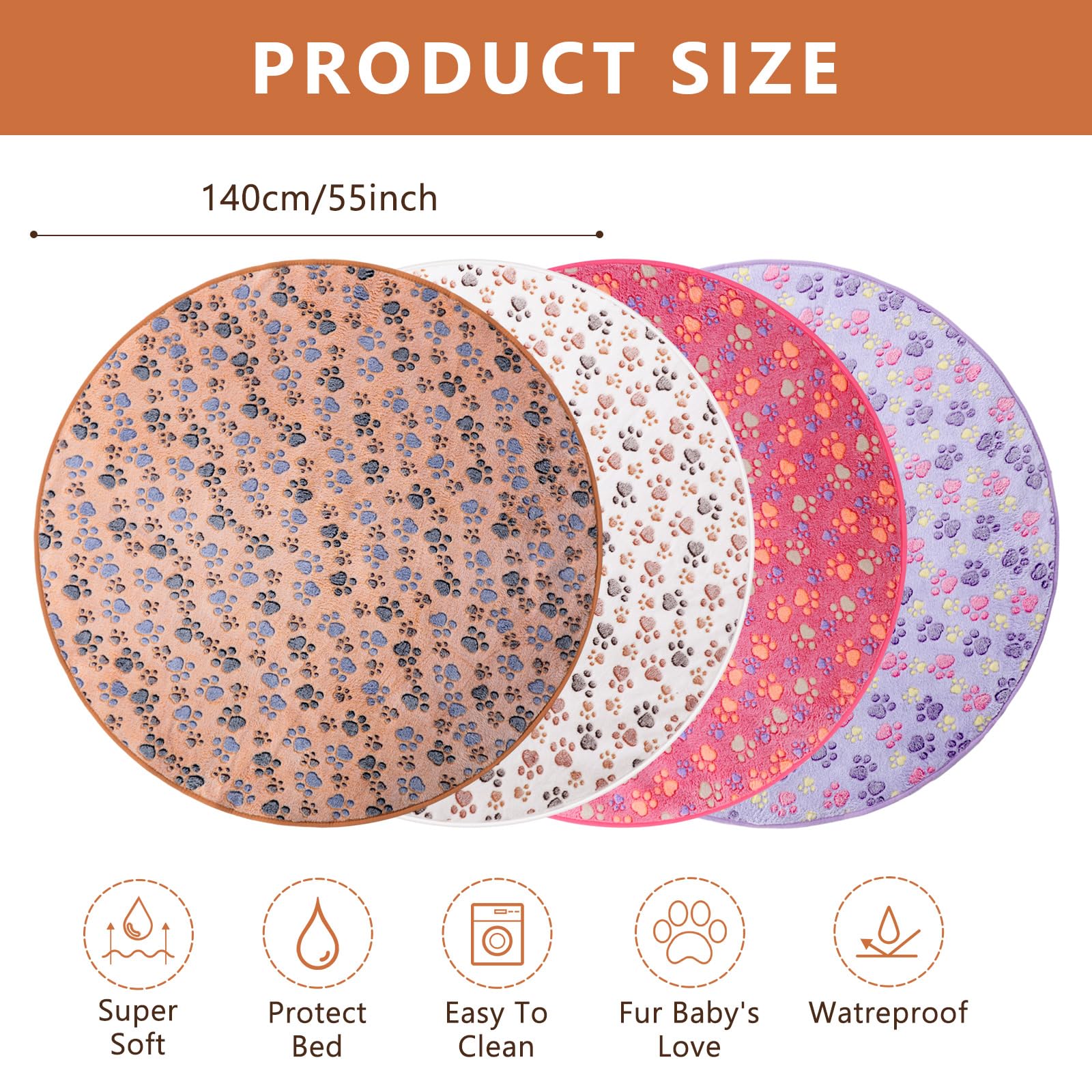 Clysee 4 Pack Whelping Pads Washable for Dog Waterproof Pet Pads Dog Pee Pads Reusable Training Pads Absorbent Round Whelping Pad Floor Pad Dog Bed Mat Puppy Pad for Crate Potty(55 Inch, Bright Color)