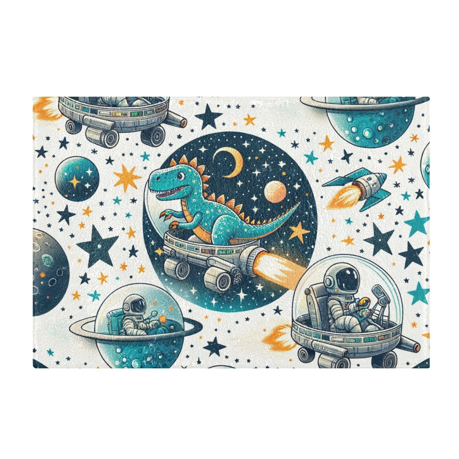 WELLDAY Bathroom Rug Sets 2 Piece, Soft Absorbent Non Slip Bathroom Rugs, Space Dinosaur Bath Mat for Toilet, Shower 20 X 24 in
