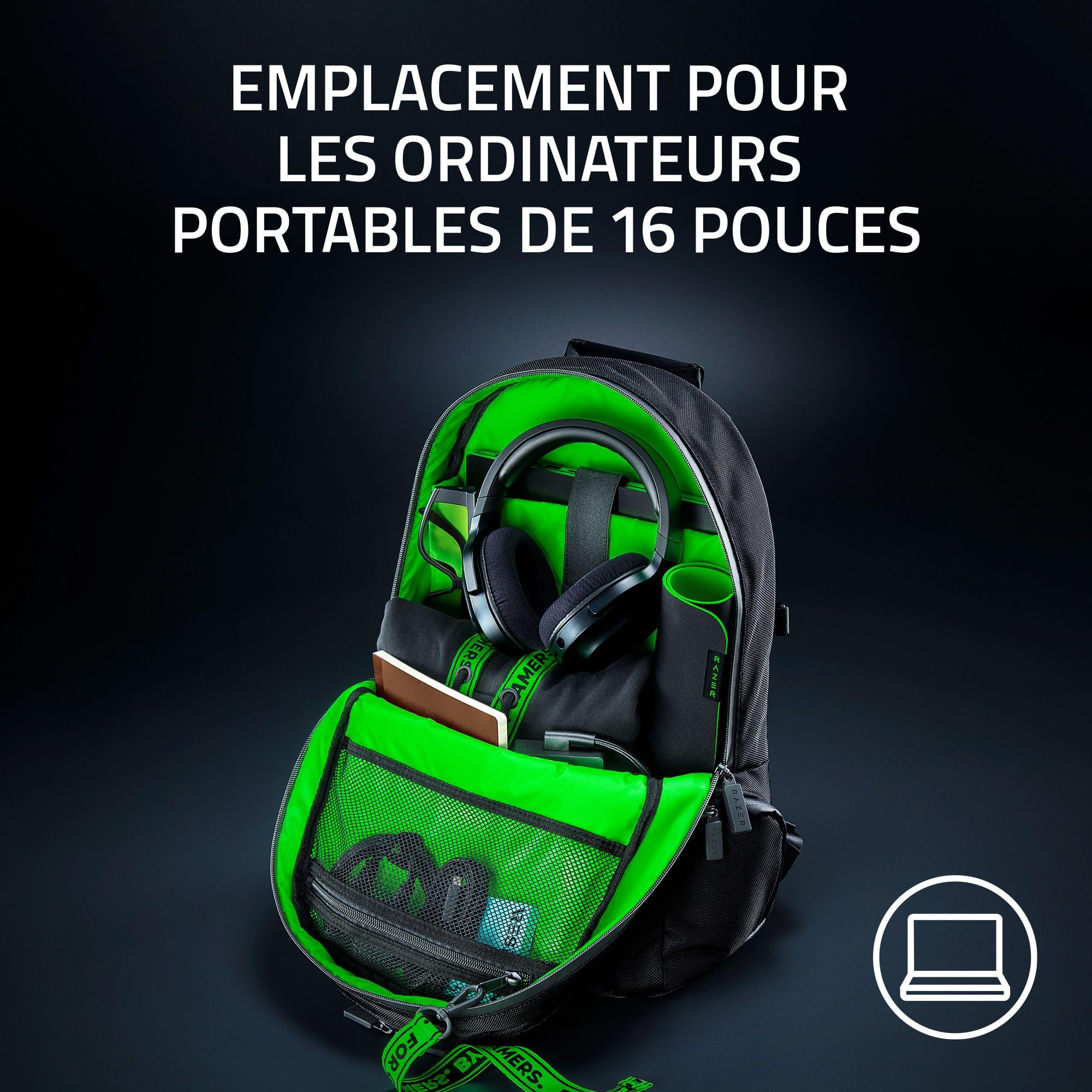 Razer Rogue V3 Backpack (15.6") - Sac à Dos de Voyage Compact (Compartiment pour Ordinateur Portable jusqu'à 15 Pouces, résistant à l'usure, Housse extérieure en Polyester) Noir/Chroma