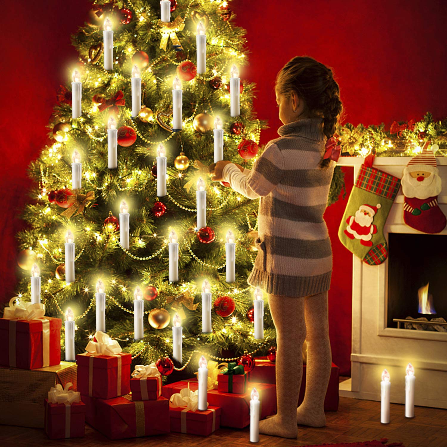 20/30/40/50/60 luci a LED senza fili, dimmerabili, candele senza fiamma, per albero di Natale, matrimoni, compleanni, feste (custodia bianca latte)