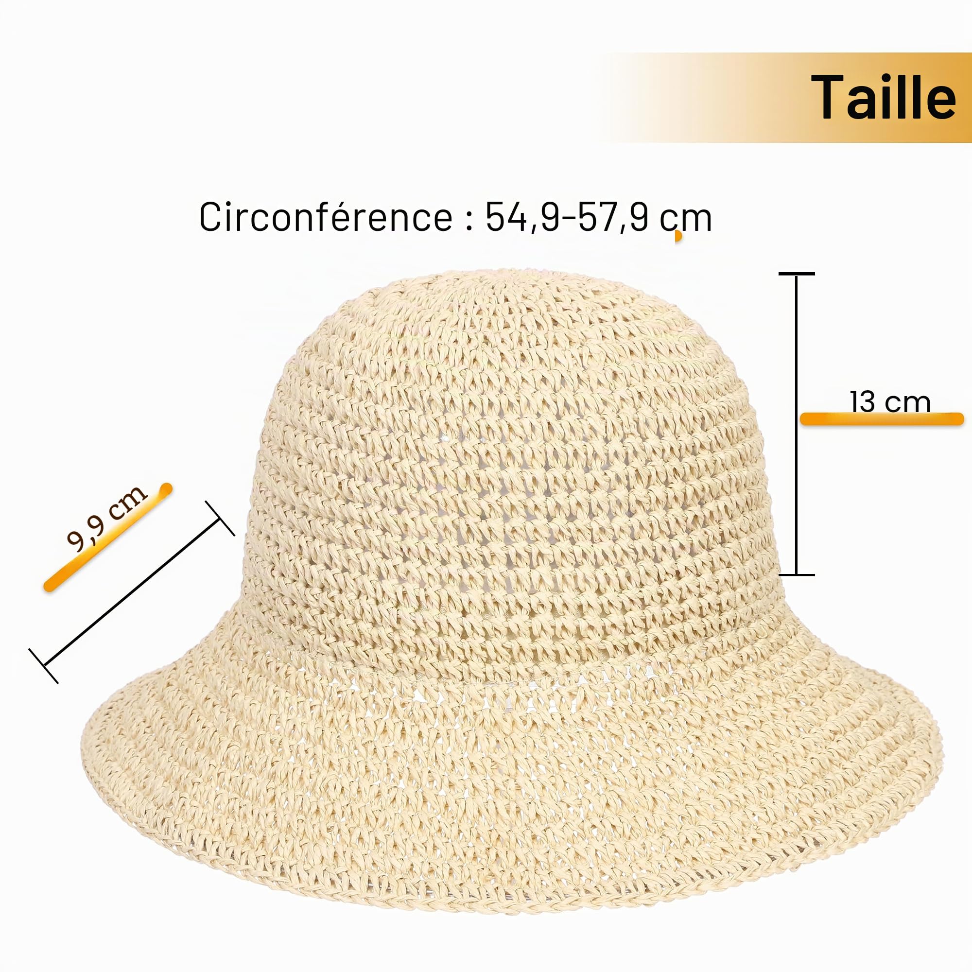 soul young Chapeau de Soleil Femme en Paille Tressée Large Bord Reversible Plage Bob Pliable Été Voyage Protection UV UPF50+