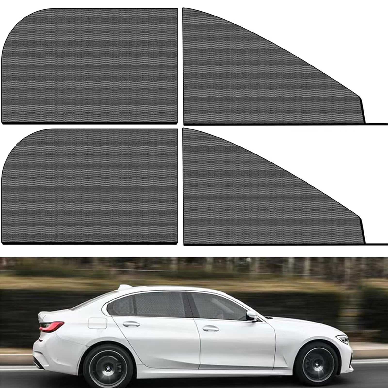 Car Window Shades, 4 Pack Elastic Mesh Car Side Window Screen Sun Shades Mosquito Net for Camping, Cicada Proof net, Reduce Sun Rays,Privacy Protection Applicable to Passenger Cars