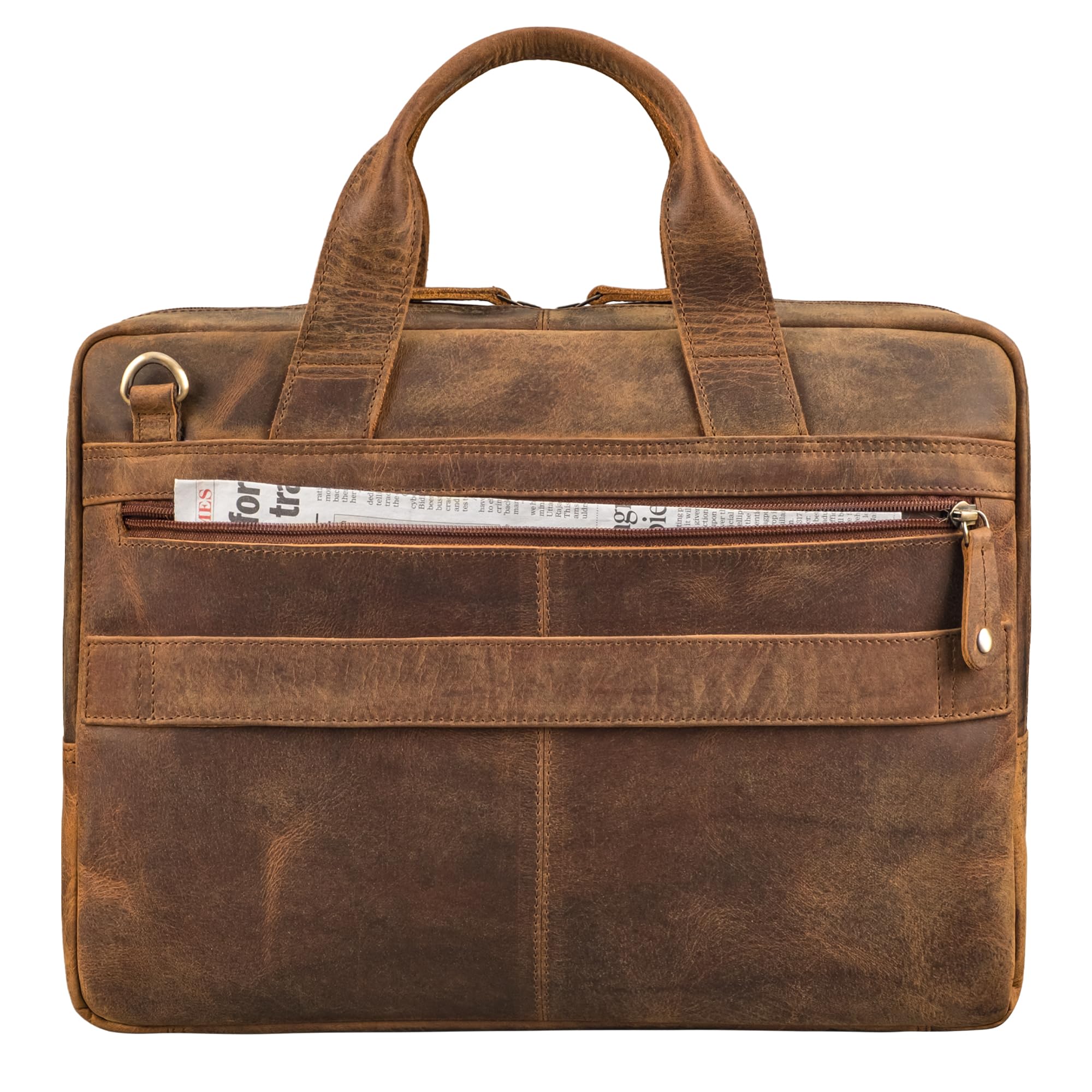 ROYALZ "Houston flache Leder Umhängetasche Herren Damen Mittel-groß - moderne Vintage Ledertasche 14-15 Zoll Laptoptasche Echtleder Business Aktentasche Büro Freizeit;Farbe:Schwarz