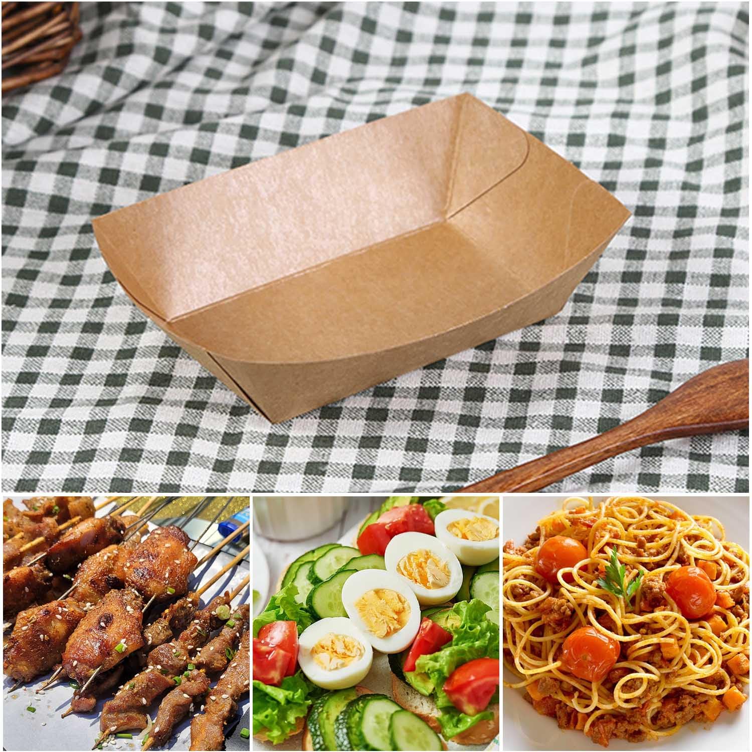 50 Ciotole Porta Patatine In Cartone Kraft Marrone - A Forma Di Barca, Ideali Per Fast Food E Feste - 5