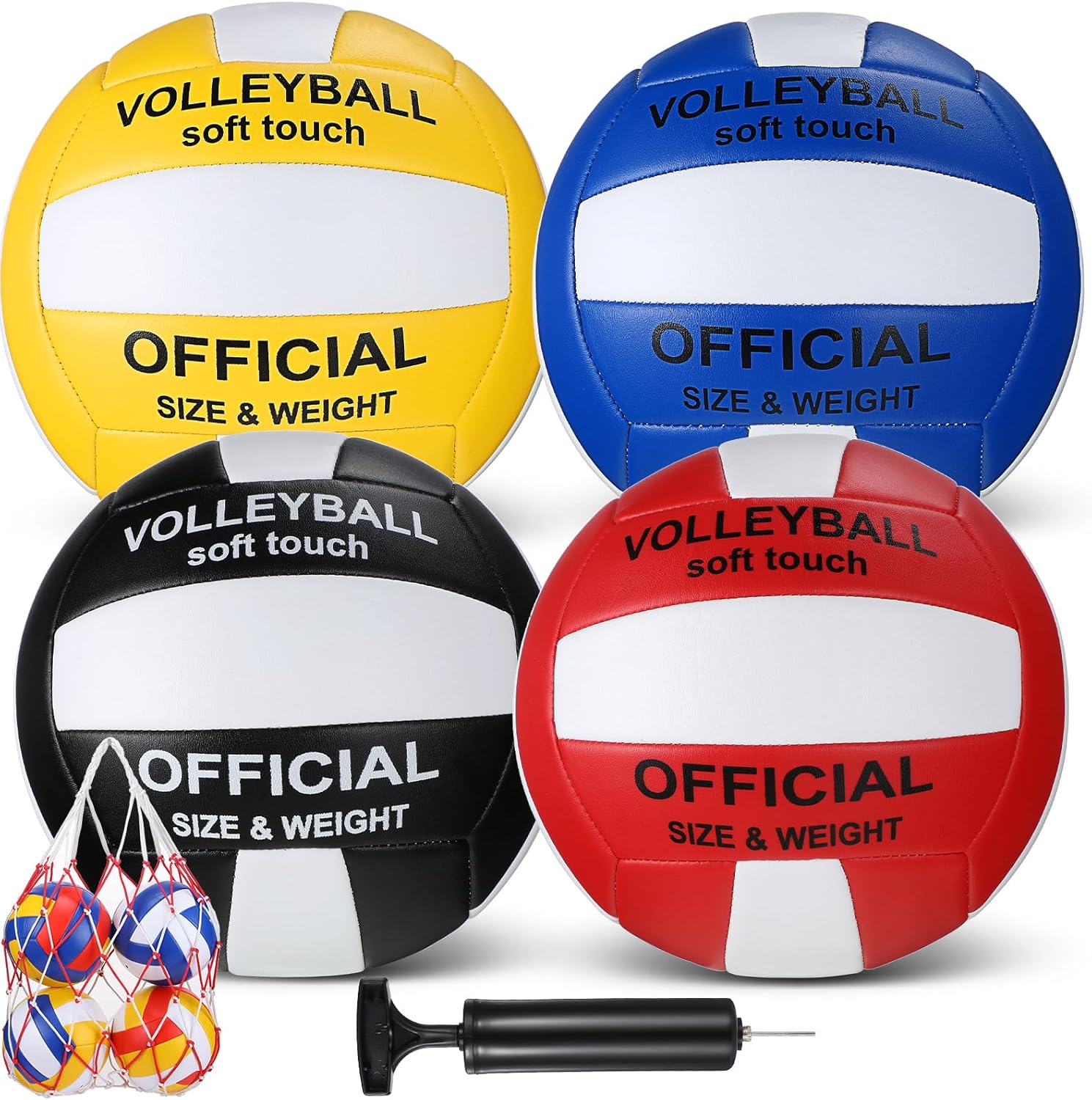Libima 4 Pack Volleyballs Official Size 5 Soft Waterproof Volleyballs with Pump and Net Bag for Beginners Training Indoor Outdoor Beach Pool Backyard Gym Back to School