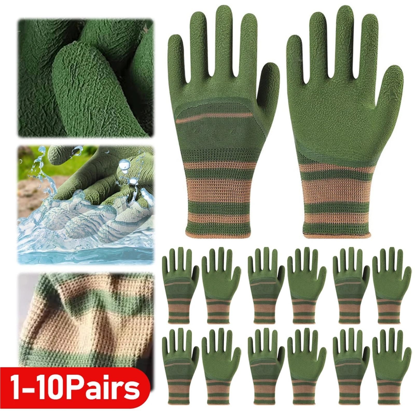 Genérico Guantes de trabajo de jardín verdes fluorescentes, spandex de nailon con espuma de nitrilo for cultivar un huerto y plantar(4 pairs)