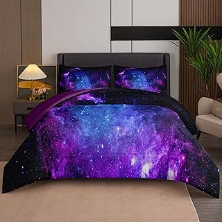 NINENINE Galaxy Comforter Girls Twin Bedding Sets Purple Comforter Set Bed in a Bag Twin Space Bedding Set with 1 Comforter 1Pillowcase
