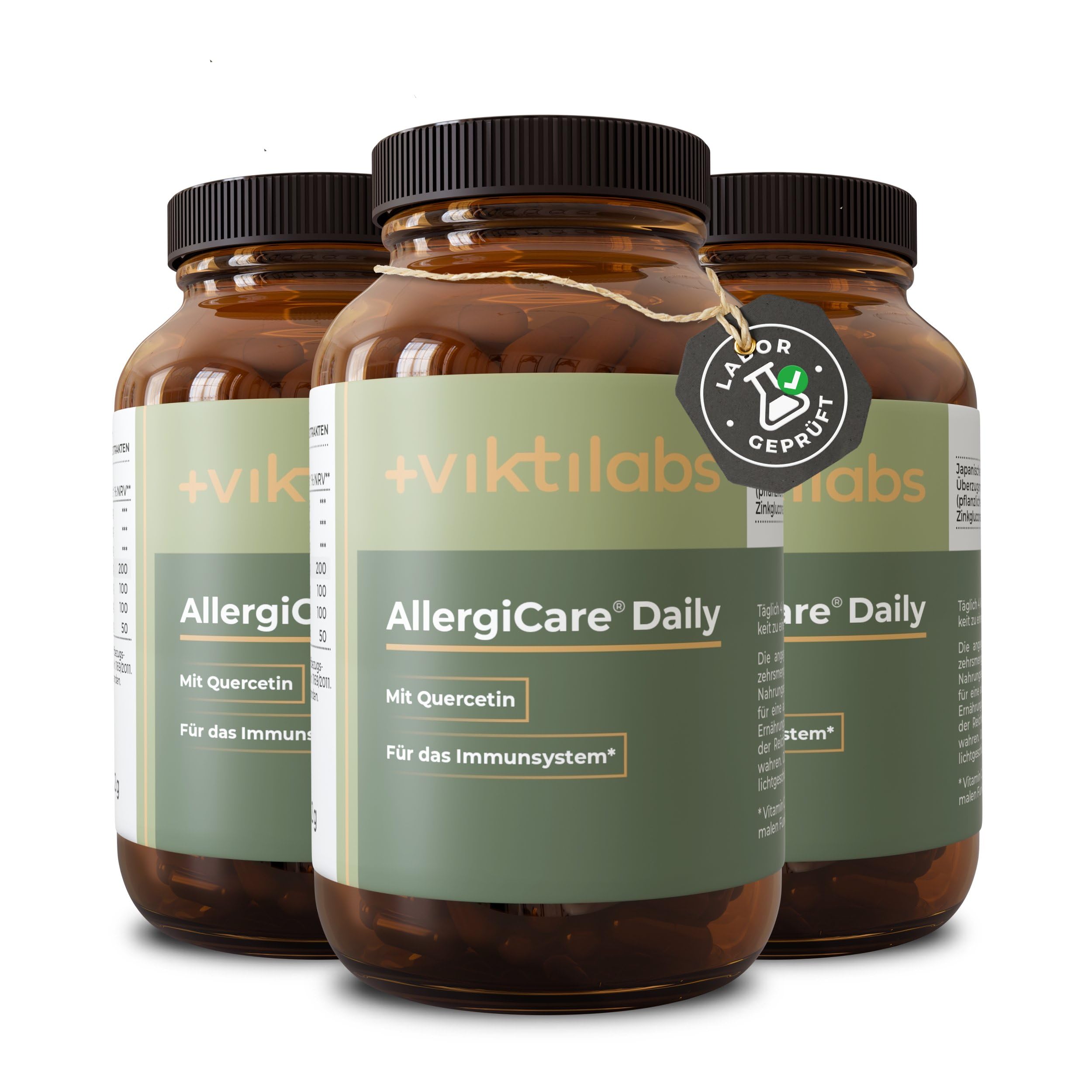 AllergiCare® Daily - Quercetin mit Vitamin C, Zink, Kupfer & Mangan | 950 mg Quercetin pro Tagesdosis - optimale Bioverfügbarkeit - 4 Kapseln pro Tag - 120 vegane Kapseln - ohne Zusatzstoffe