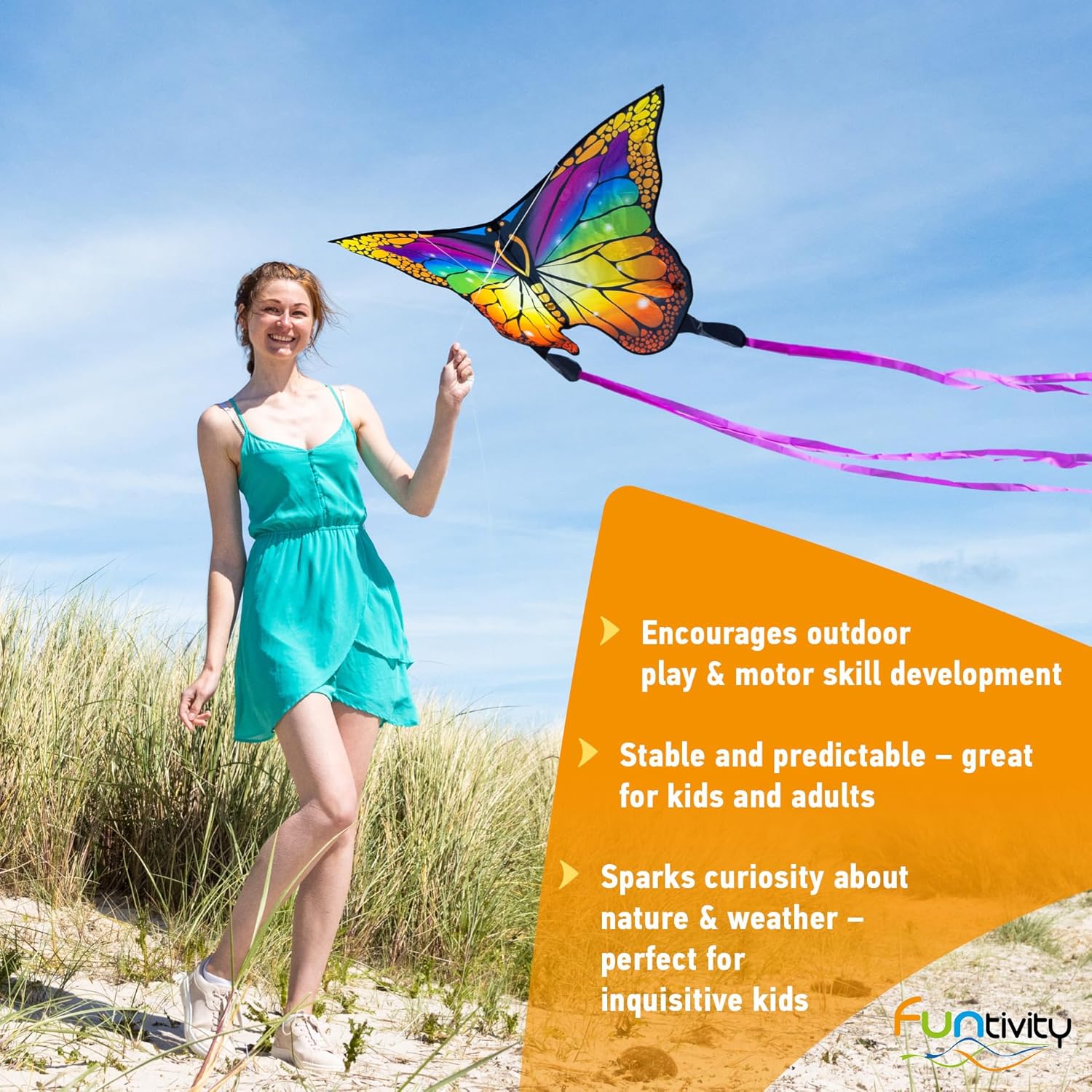 Children's Kite Single Line Kite for Climbing, Low Wind, Children from 5 Years, Includes 17kp Polyester Cord on Handle, 2-5 Bft