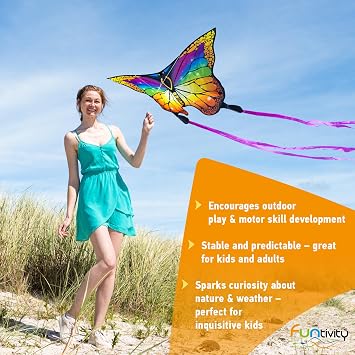 Children's Kite Single Line Kite for Climbing, Low Wind, Children from 5 Years, Includes 17kp Polyester Cord on Handle, 2-5 Bft