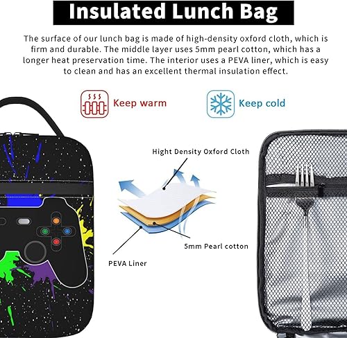 Miniatura 5 de Bolsa de almuerzo con diseño de videojuegos para niños y niñas, reutilizable, con joystick, aislada, bolsas de comida portátil para la escuela,