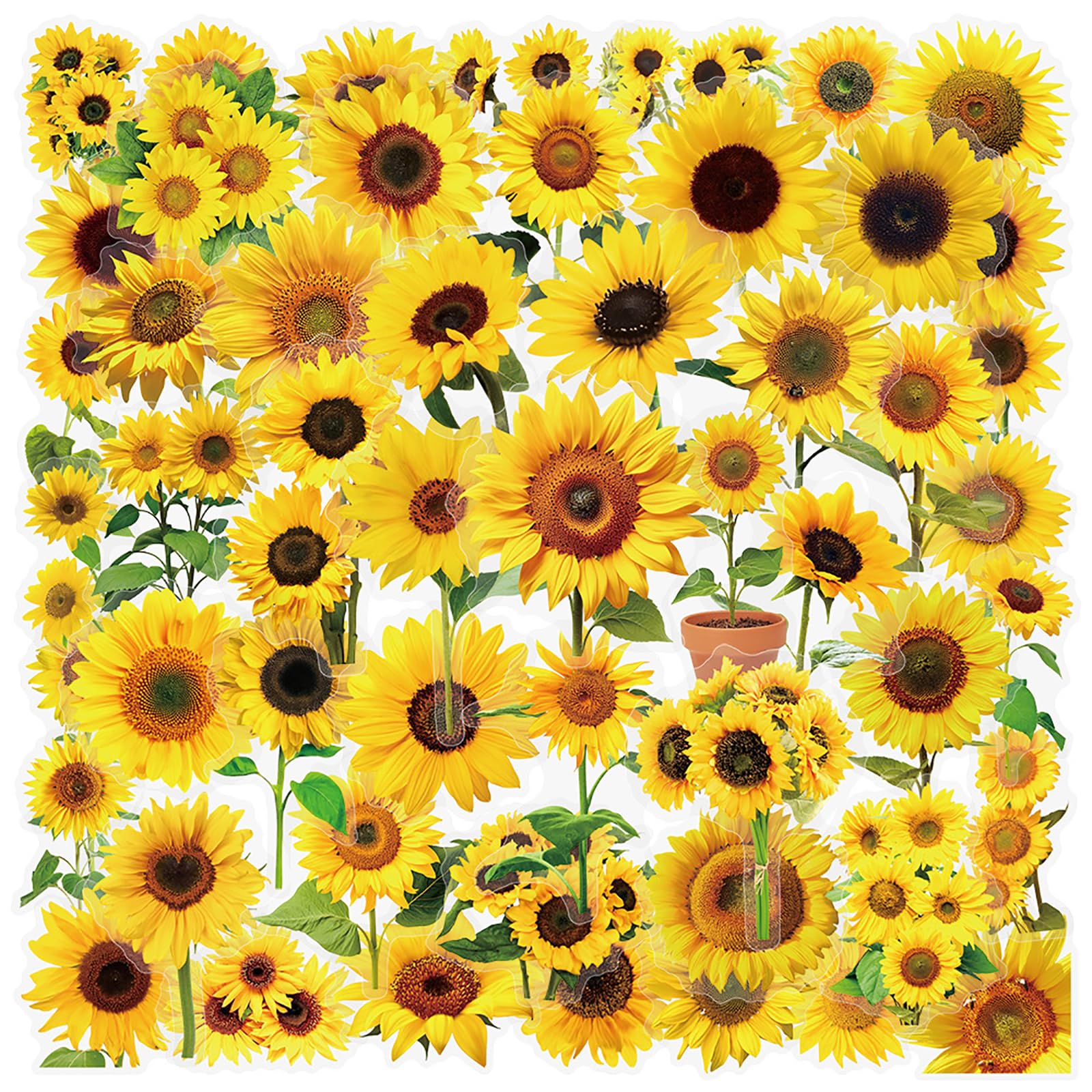 Kaeltsyn Sunfl Ower 100Pcs Aesthetic Flower Sticker Waterproof Adhesive Pet For Scrapbooking Journal Notebook Phone Case Guitar Flower Theme