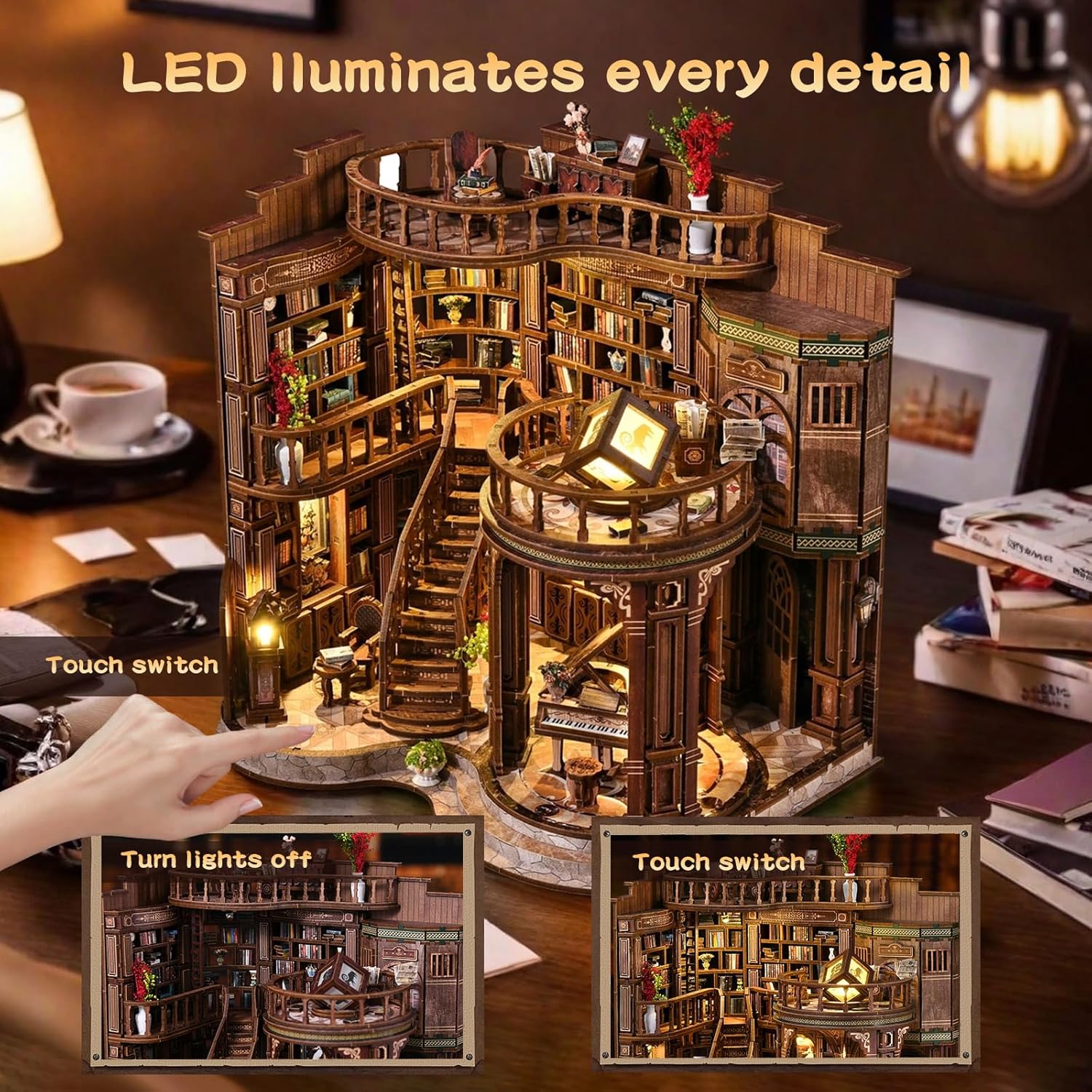 Book Nooks for Adults, DIY Miniature Dollhouse Book Nook Kit, Model Kits Craft Kits for Adults, 3D Wooden Puzzle Book Nook Craft Bookshelf Decor, Adult Craft Kits Gift with Led Light