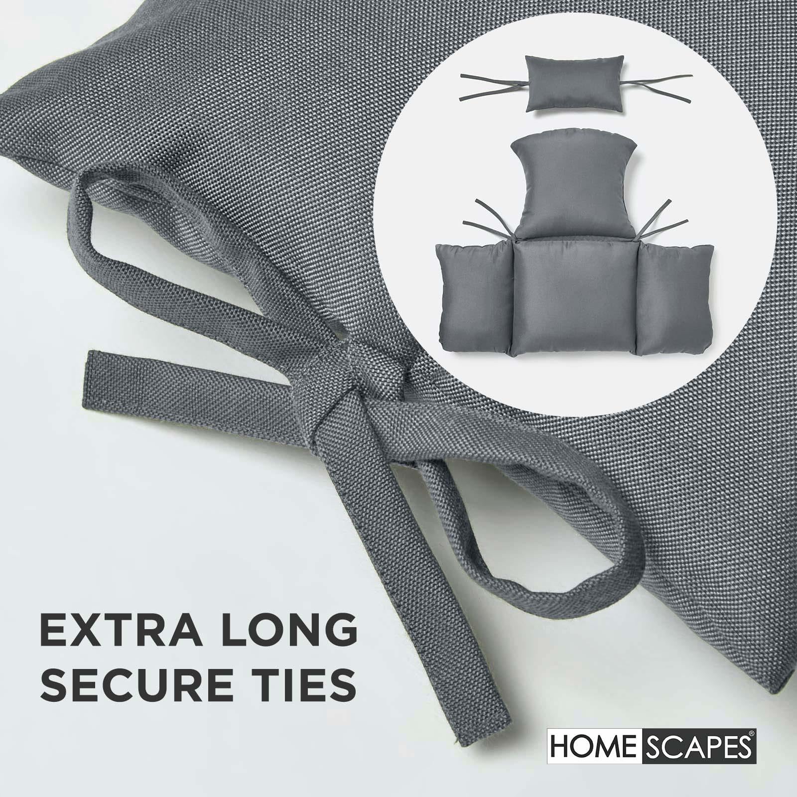 HOMESCAPES Cojín de lujo para silla de columpio, cojín colgante impermeable con reposacabezas y lazos extraíbles, almohada gruesa y afelpada para columpios de toldo, hogar, jardín, patio, uso interior