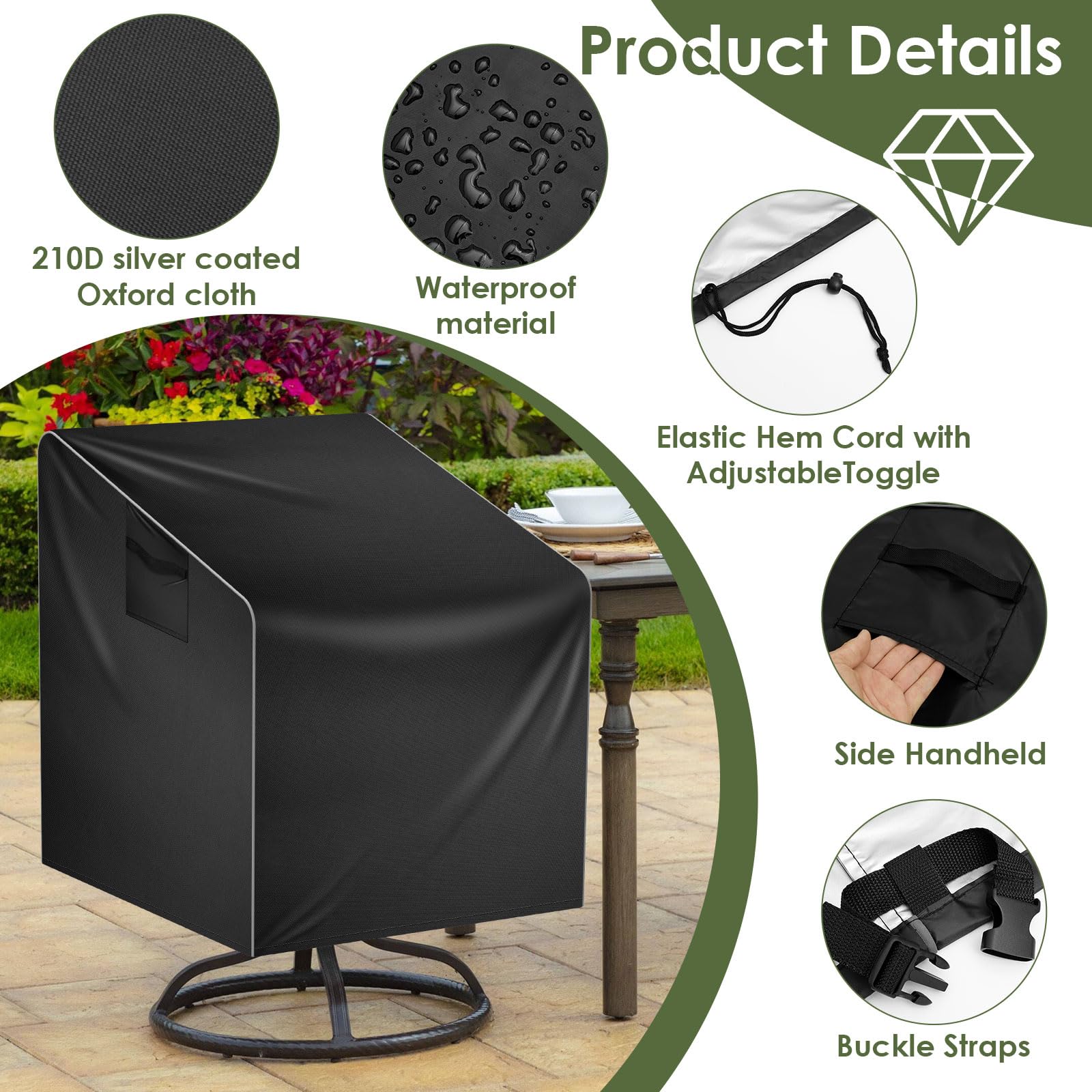 Housse Fauteuil Jardin Imperméable 100x85x75cm Oxford 210d Noir Protection Chaise Extérieur pour Fauteuil Pivotant