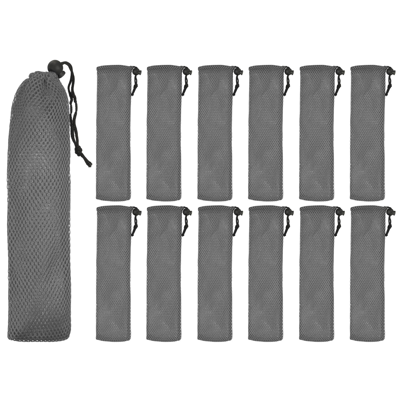 sourcing map 12 Pcs Pouch Bag Straw Carrying Cases, Portable Cutlery Sleeve Chopstick Case Utensil Bag for Home Travel Outdoor Storage Fork Spoon Chopsticks, L & Gray