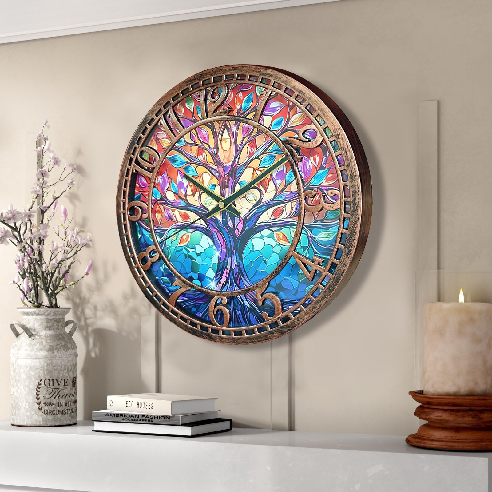 Tree of Life Wall Clock 12inch Silent Movement Non-Ticking Clock Precise Timekeeping Wall Clock Suitable for Living Rooms Bedrooms Offices Ideal for Home Decor Gifts Antique Copper