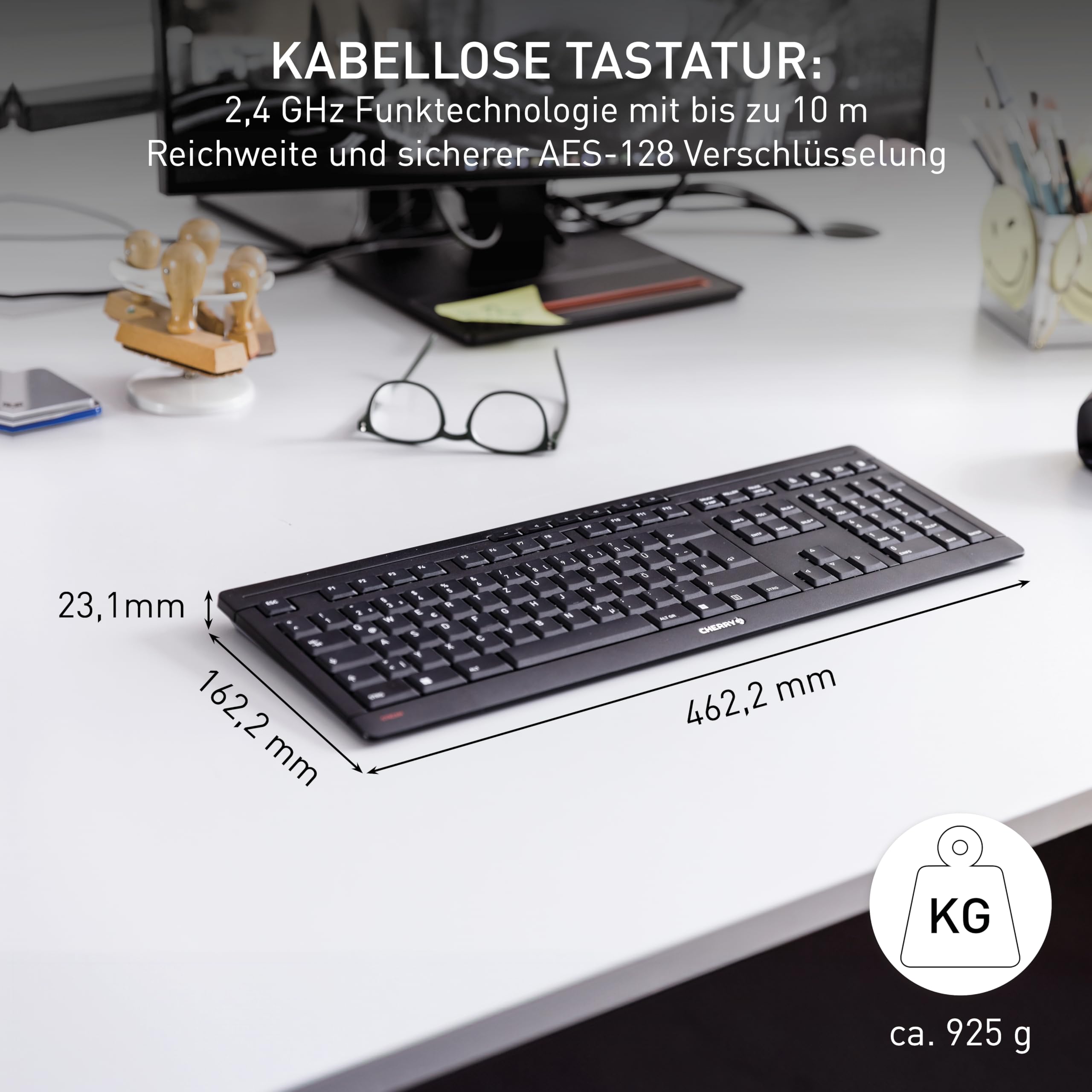 CHERRY Stream Keyboard Wireless, Kabellose Tastatur, Französisches Layout (AZERTY), 2,4 GHz Funk, Leise Tasten, Flaches Design, Batteriebetrieben, Schwarz