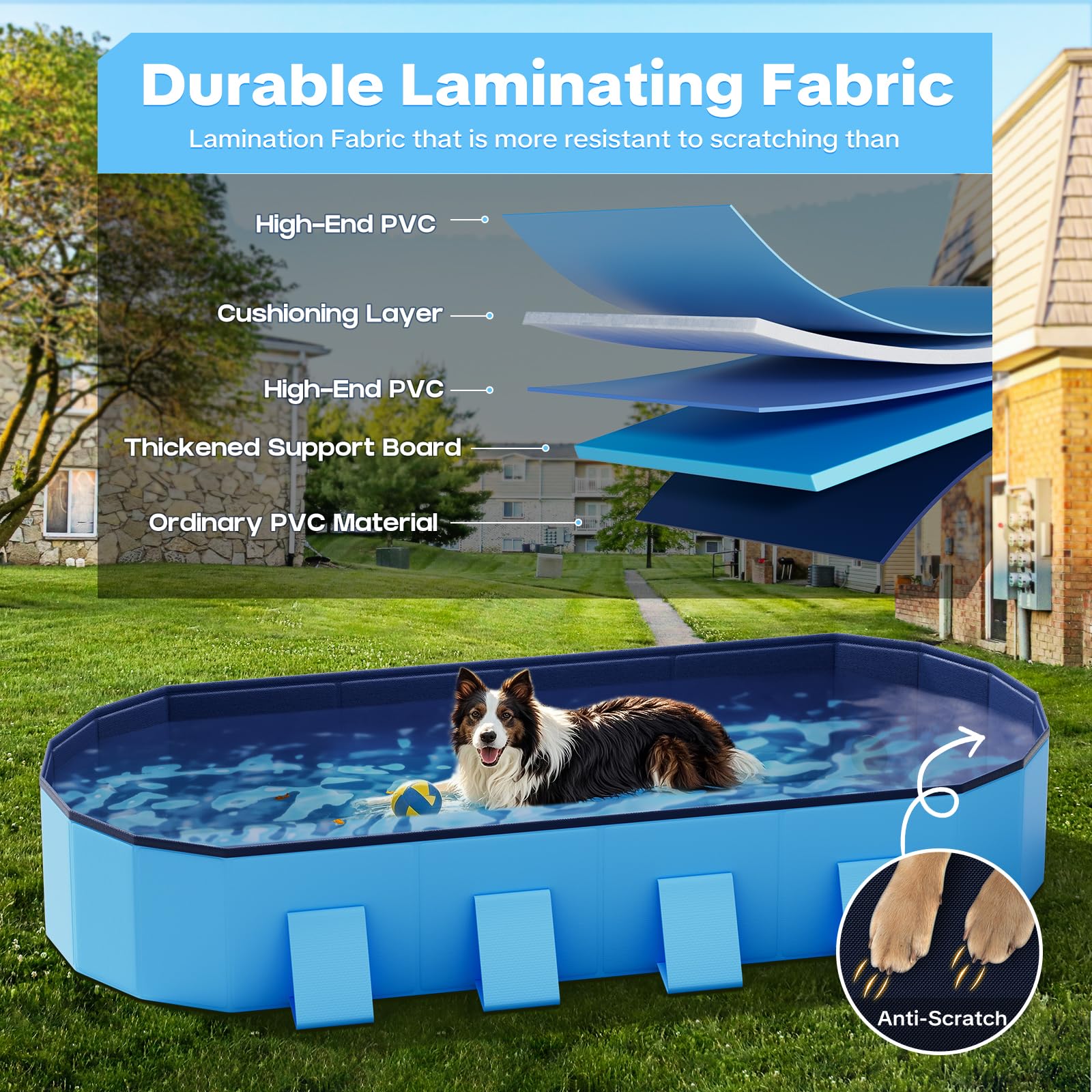 Raxurt Piscina para Perros 200 cm Plegable, Piscina Grande para Perros con Estructura Octogonal Estable, Piscina Antideslizante de PVC con Refuerzos para Jardín y Exterior