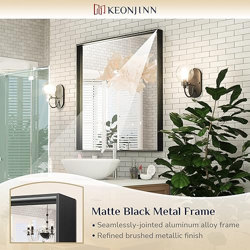 Miniatura 71 de Keonjinn Espejo de baño dorado de 48 x 36 pulgadas, espejo rectangular con marco de metal dorado cepillado, espejo de pared grande rectangular