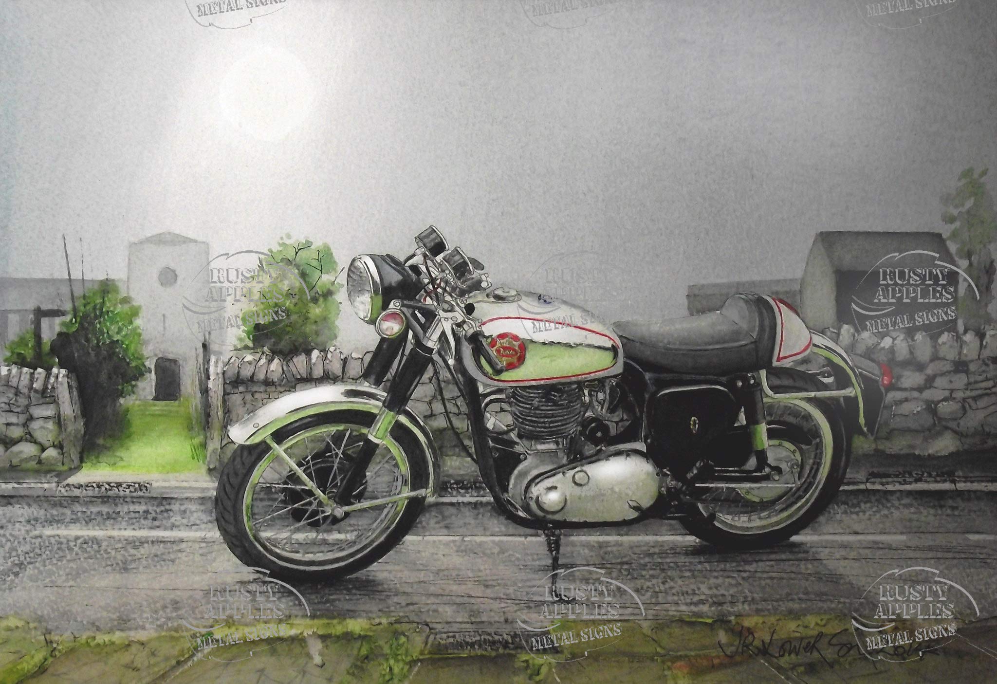 The Rusty Apples Metal Sign Co Gold Bsa -1962 Clubman Star - The Worlds Greatest Motorcycle – Nostalgic - Metal Sign 3 Sizes To Choose From - Home Decor – Mancave – Unique Gift (12” X 8” 300 X 200 Mm)