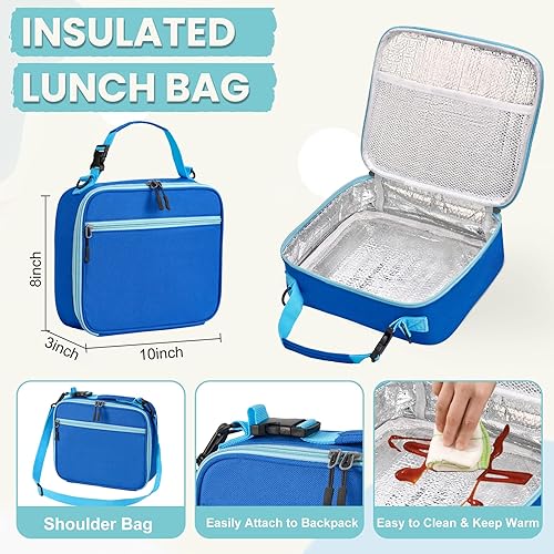 Miniatura 7 de PIQUEBAR Lonchera Bento para niños con bolsa de almuerzo térmica de 8 onzas, con bolsa de almuerzo aislada, botella de agua aislada con popote para