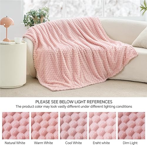 Miniatura 8 de BEDELITE Manta de forro polar  Manta decorativa de jacquard 3D rosa para sofá y cama, suave y acogedora manta cálida de felpa mullida apta para